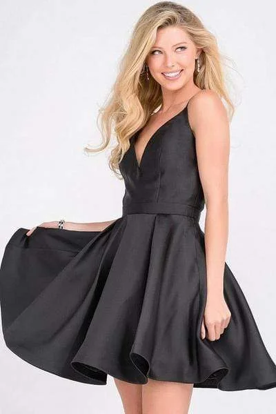 JVN by Jovani - JVN47315SC Gorgeous V-Neck A-Line Satin Cocktail Dress - 1 pc Black in Size 8 Available