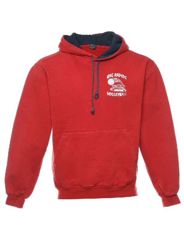 Red Volleyball Hooded Sports Sweatshirt - S