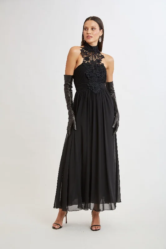 Lace Applique Chiffon Halter Gown