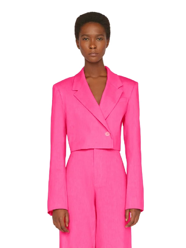 Cropped Strong Shoulder Blazer - Flamingo