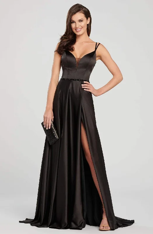 Ellie Wilde - Sleeveless Lace Up Back Charmeuse Satin Gown EW119030 - 1 pc Black In Size 6 Available