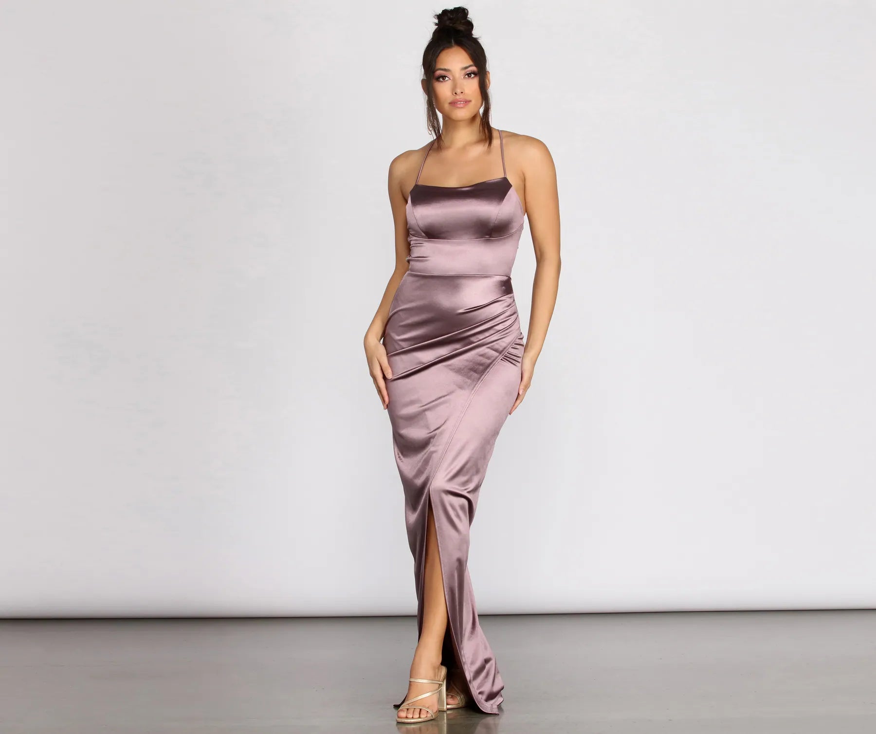 Quinn Cross Back Satin Wrap Dress