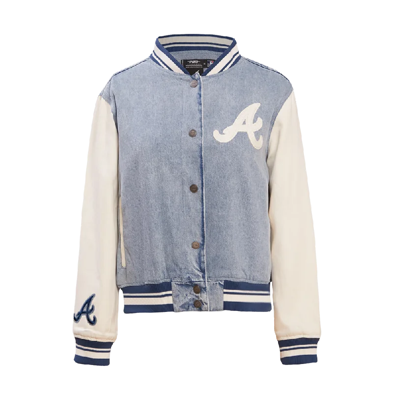 MLB ATLANTA BRAVES VARSITY BLUES WOMEN'S DENIM VARSITY JACKET (DENIM/LINEN)