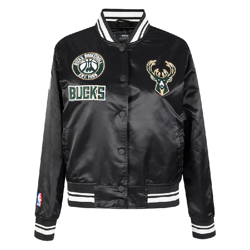 NBA MILWAUKEE BUCKS RETRO CLASSIC WOMEN'S RIB SATIN JACKET (BLACK)