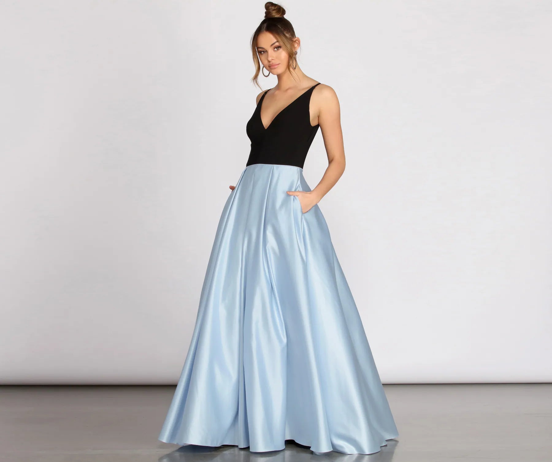 Lila Deep V Satin Ball Gown