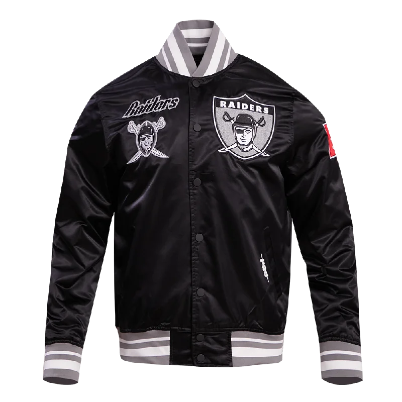 NFL OAKLAND RAIDERS RETRO CLASSIC MEN'S RIB SATIN JACKET (BLACK/GREY)