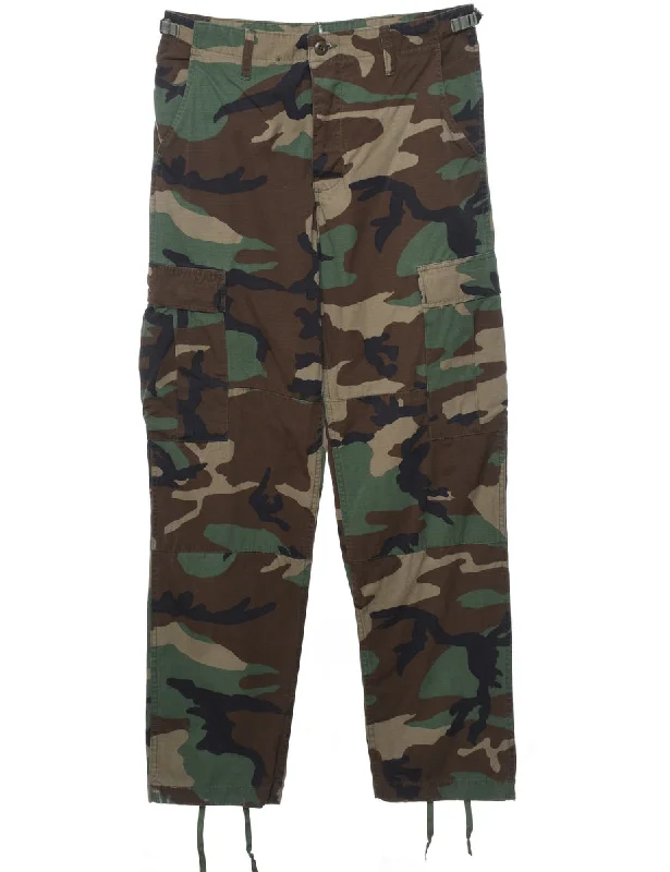 Camouflage Print Y2K Cargo Trousers - W34 L32