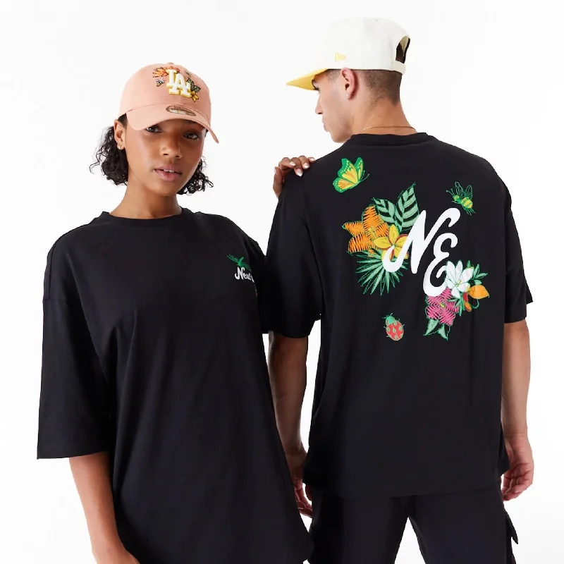 New Era Floral Graphic Black Oversized T-Shirt