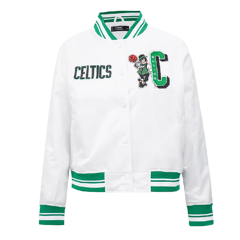 NBA BOSTON CELTICS MASHUP WOMEN'S RIB SATIN JACKET (WHITE/GREEN)