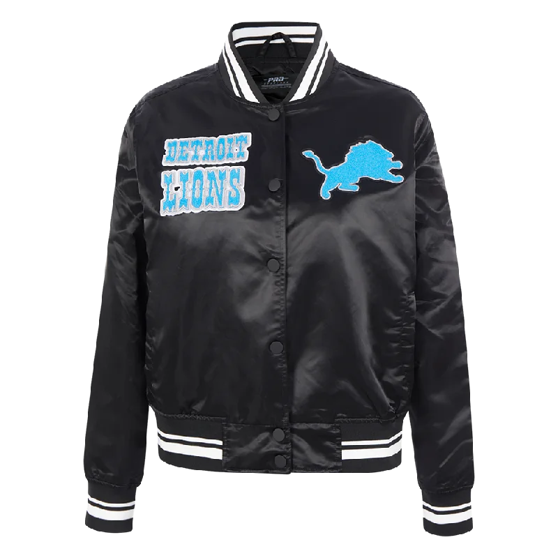 NFL DETROIT LIONS RETRO CLASSIC WOMEN'S RIB SATIN JACKET (EGGSHELL/ BLACK)