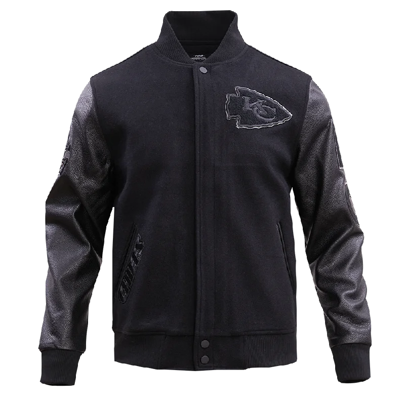 NFL KANSAS CITY CHIEFS TRIPLE BLACK WOOL MEN'S VARSITY JACKET (TRIPLE BLACK)