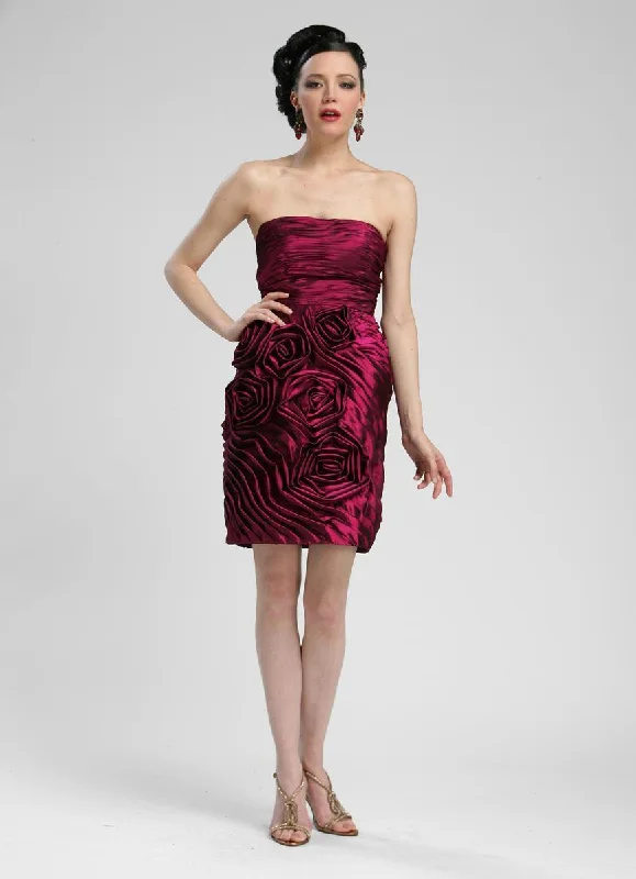 Sue Wong C3333 Ruched Rosette Straight Across Neck Dress - 1 pc Plum In Size 6 Available