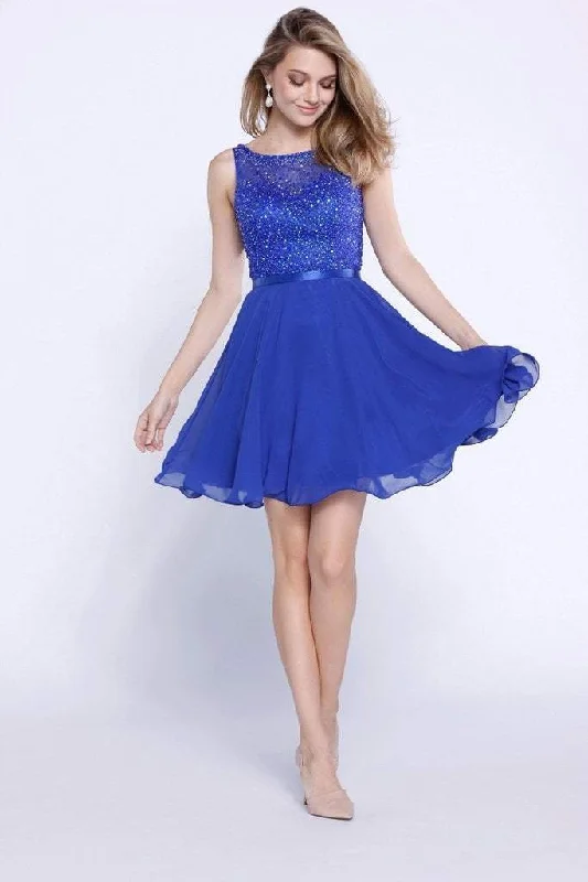 Nox Anabel 6163 Sleeveless V-Back Sequined Cocktail Dress  - 1 pc Royal Blue In Size L Available