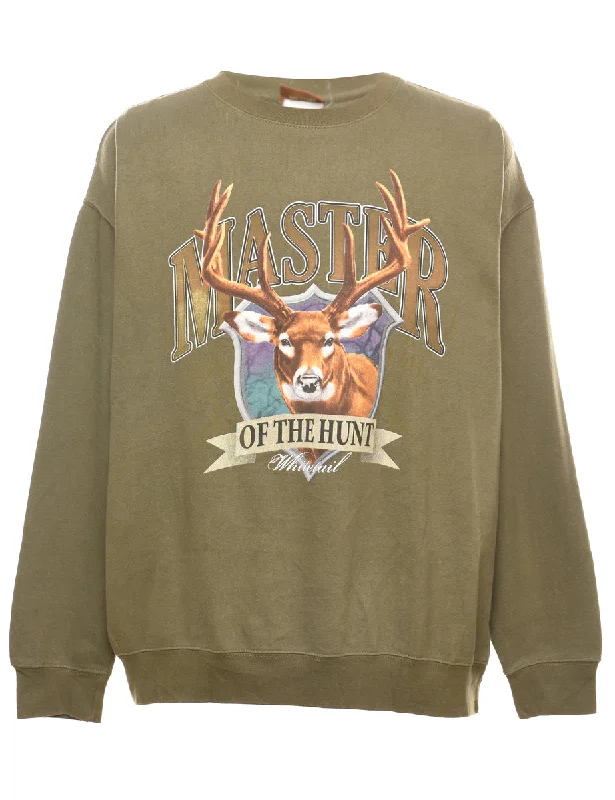 Olive Green Printed Sweatshirt - L