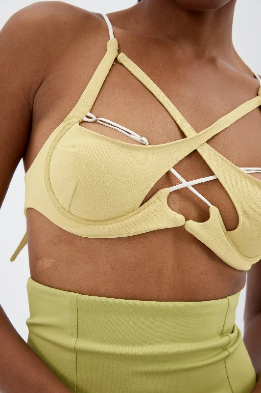 Leather Strap X Lime Green Bralette