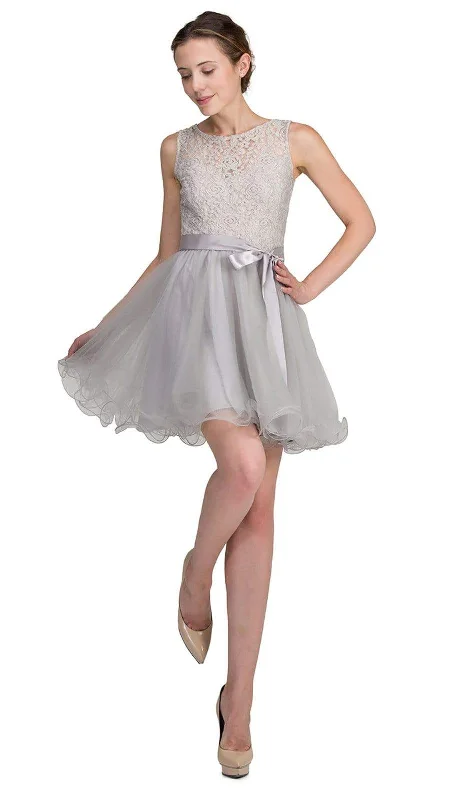 Dancing Queen - Sleeveless Lacy Illusion Short Cocktail Dress 8741