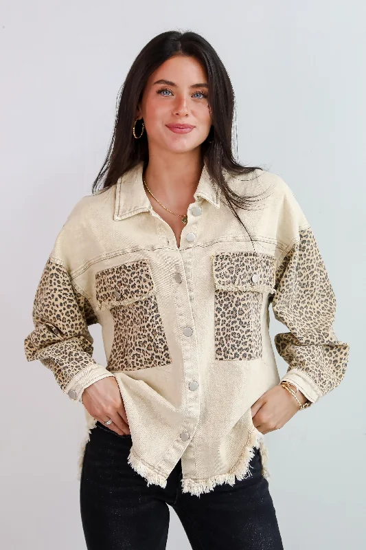 FINAL SALE - Wildly Perfect Taupe Leopard Denim Jacket