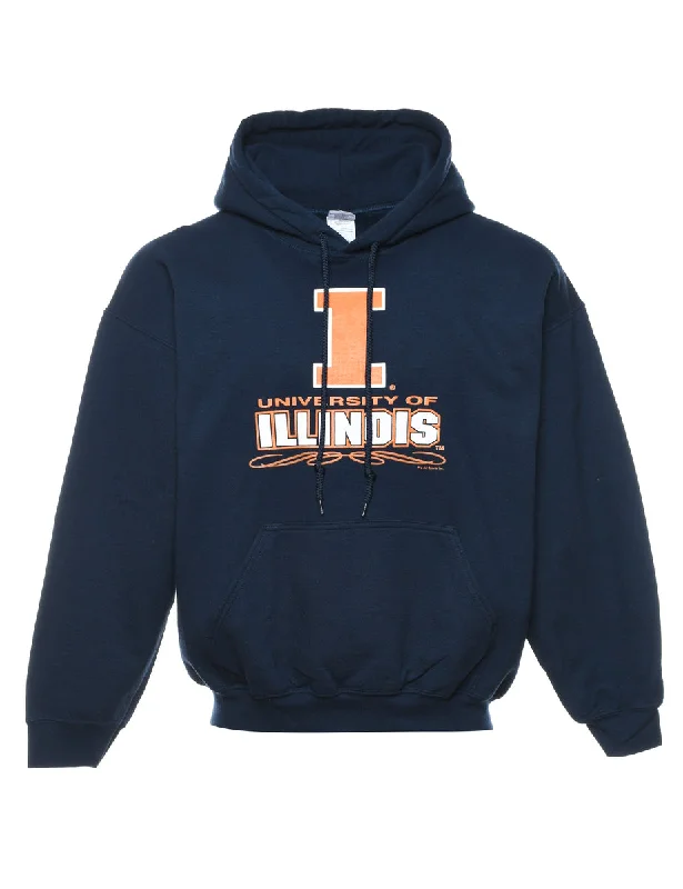 Navy & Orange Illinois Printed Hoodie - L