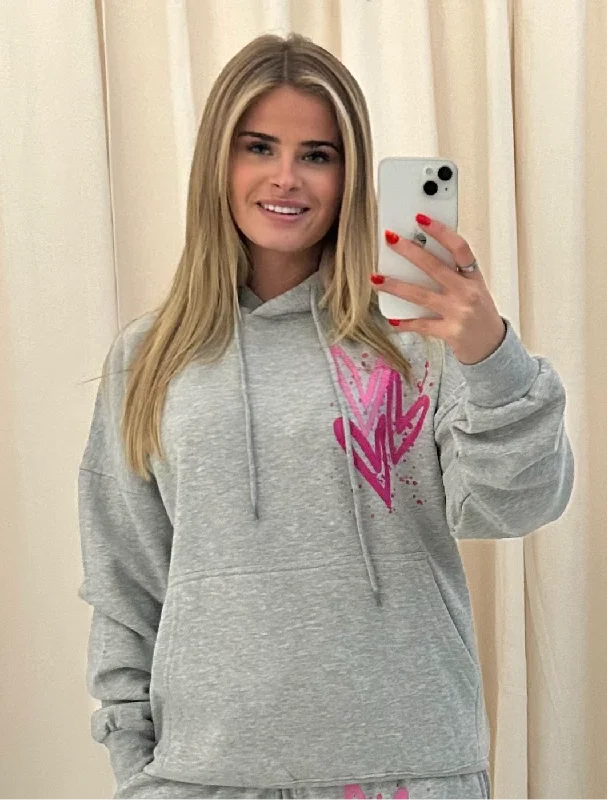 Miss Runway Pink Heart Graffiti Hoodie Grey