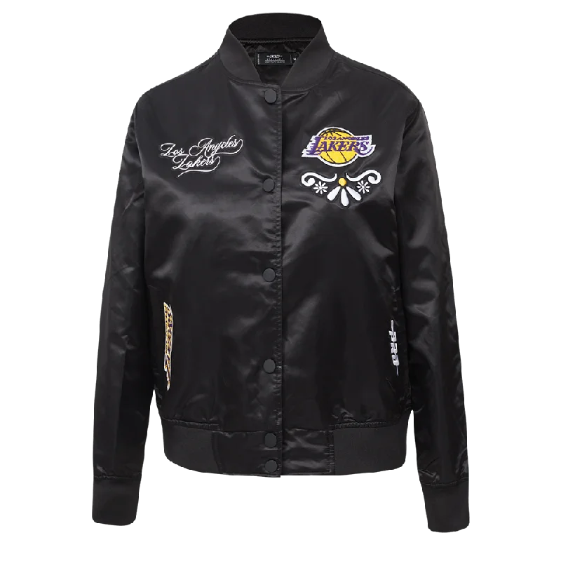 NBA LOS ANGELES LAKERS SUGAR SKULL WOMEN'S SATIN JACKET (BLACK)