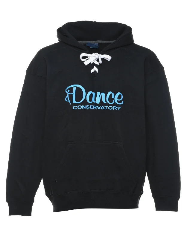 Black & Light Blue Printed Hoodie - L