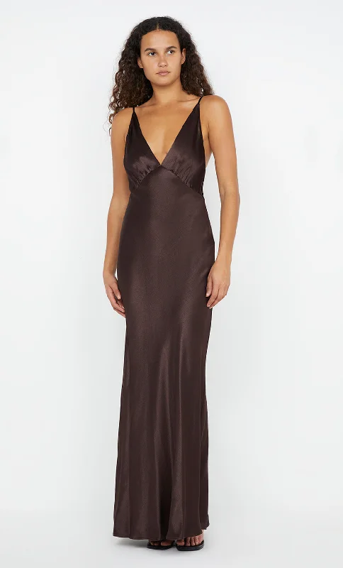 MOON DANCE V MAXI DRESS - DARK CHOCOLATE