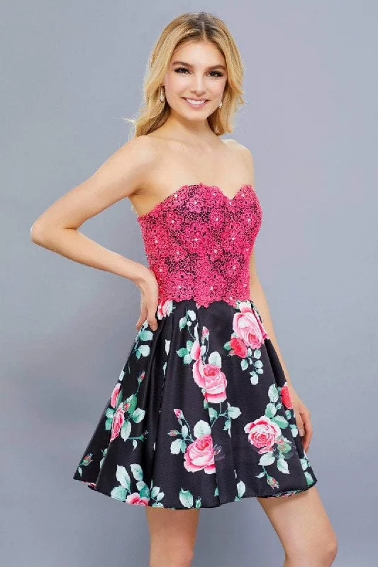 Nox Anabel Two-Piece Lace Corset Floral Cocktail Dress 6270 - 1 Pc. Floral Patterns in size XS Available