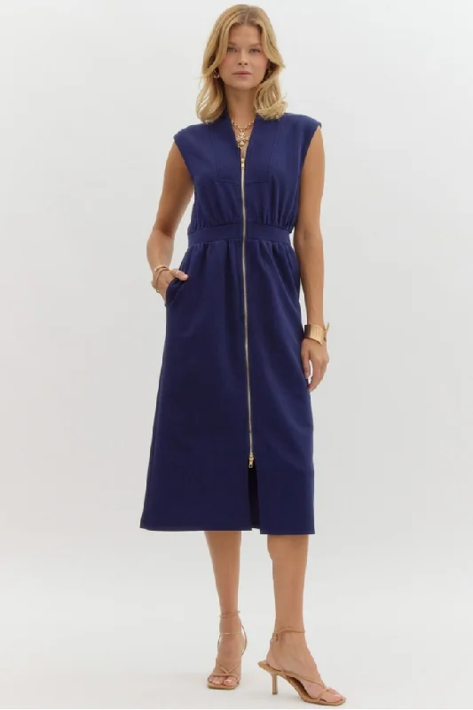 Liz Zip Front Midi Dress