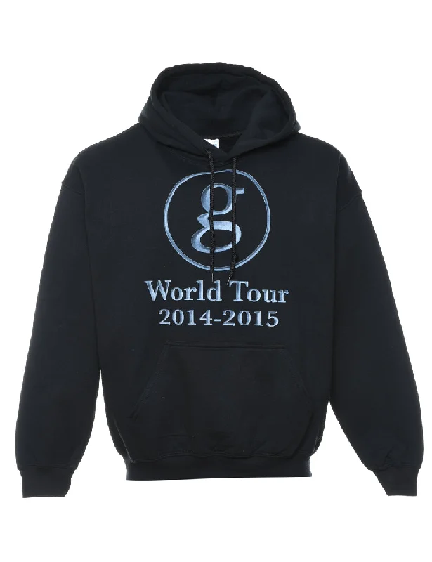 World Tour Printed Black & Light Blue Hooded Sweatshirt - L