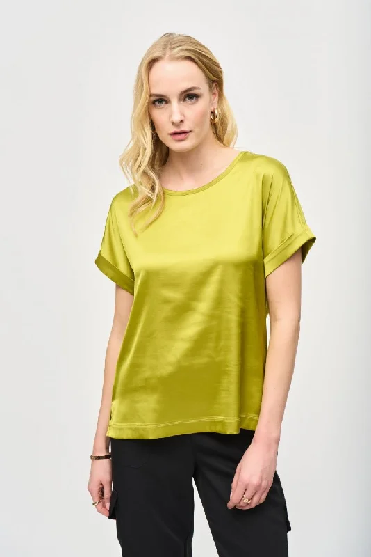 Joseph Ribkoff Satin Front Round Neck Short Sleeve Top 243912