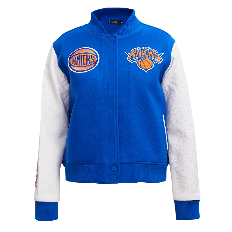 NBA NEW YORK KNICKS CLASSIC WOOL WOMEN'S VARSITY JACKET (ROYAL BLUE/WHITE)