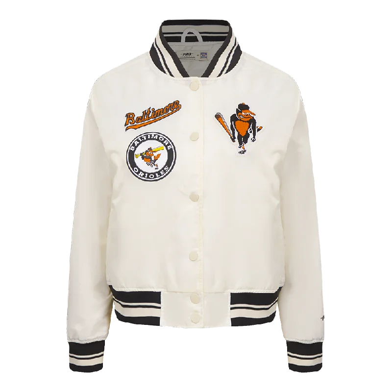 MLB BALTIMORE ORIOLES RETRO CLASSIC WOMEN'S RIB SATIN JACKET (EGGSHELL/ BLACK)