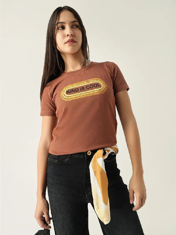 Women Graphic Brown T Shirt