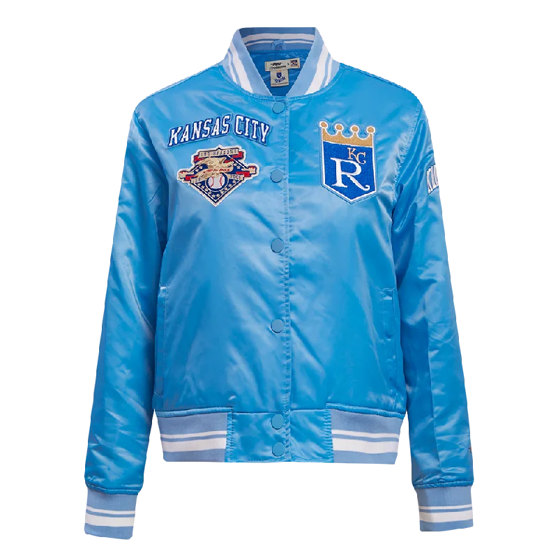 MLB KANSAS CITY ROYALS RETRO CLASSIC WOMEN'S RIB SATIN JACKET (UNIVERSITY BLUE)