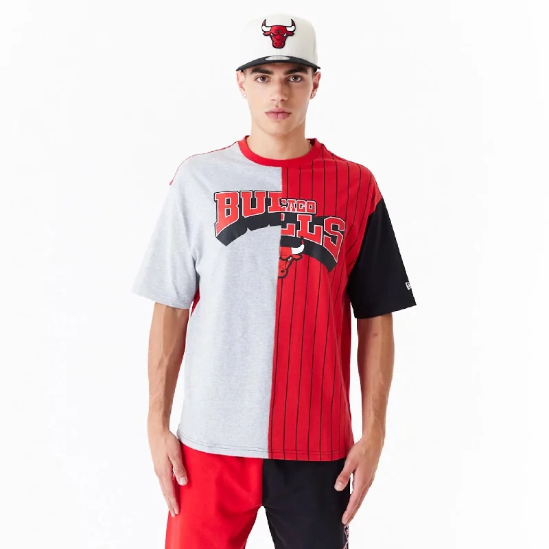 Chicago Bulls NBA Half Pinstripe Red Oversized T-Shirt