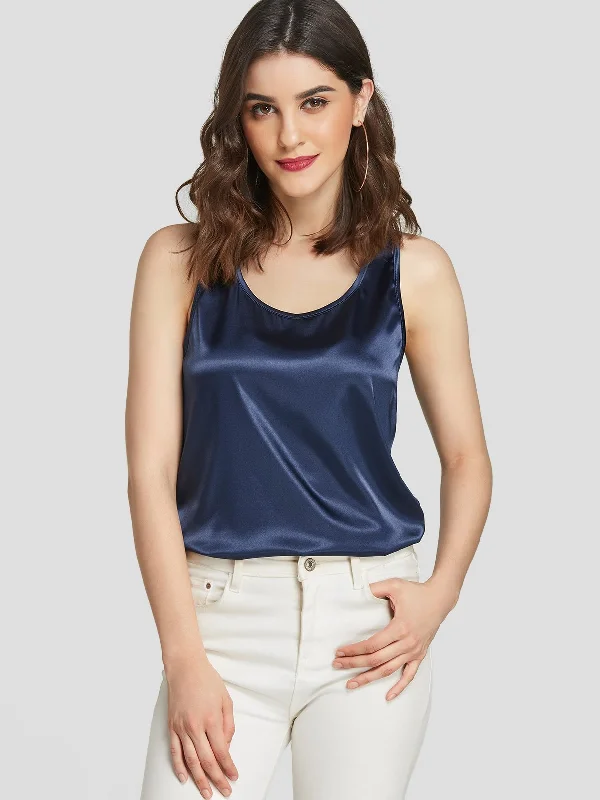 Custom Round Neck Plain Sleeveless Navy Camis