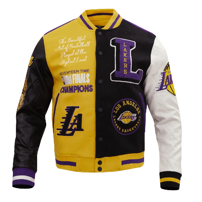 NBA LOS ANGELES LAKERS COLOR BLOCK MEN'S VARSITY JACKET (BLACK)