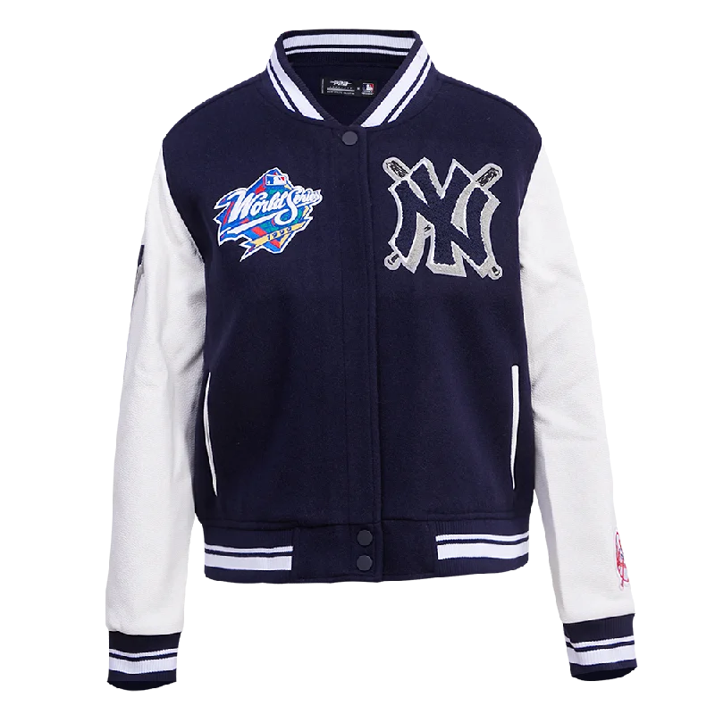 MLB NEW YORK YANKEES MASHUP WOOL WOMEN'S VARSITY JACKET (MIDNIGHT NAVY/WHITE)