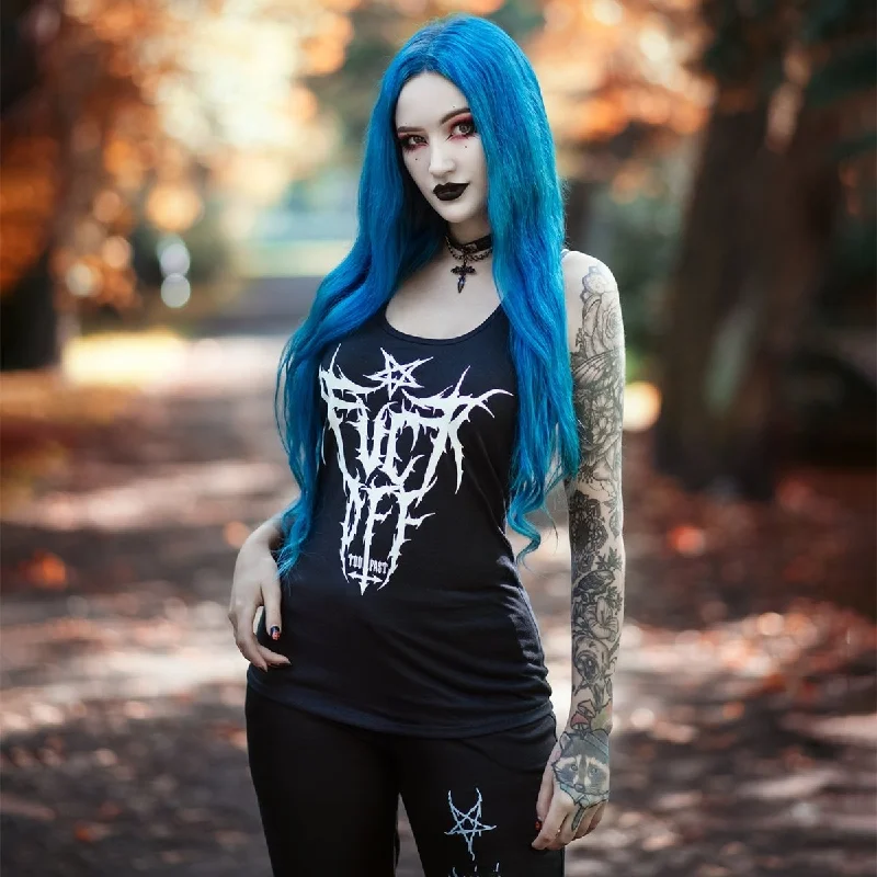 F Off Black Metal Logo Racerback Tank