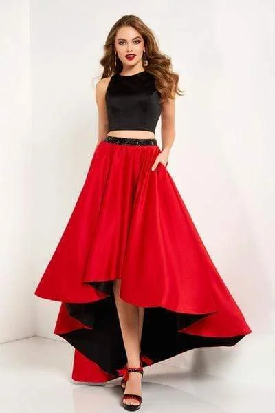 Studio 17 - Two Piece Satin Beaded High Low A-line Dress 12671 - 1 pc Red/Black In Size 6 Available