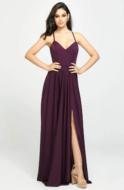 Madison James - V-Neck Sleeveless Stretch Satin A-Line Gown 19-178 - 1 pc Purple In Size 24 Available