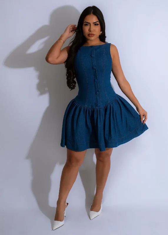 Prairie Edge Button-Up Mini Dres Dark Denim