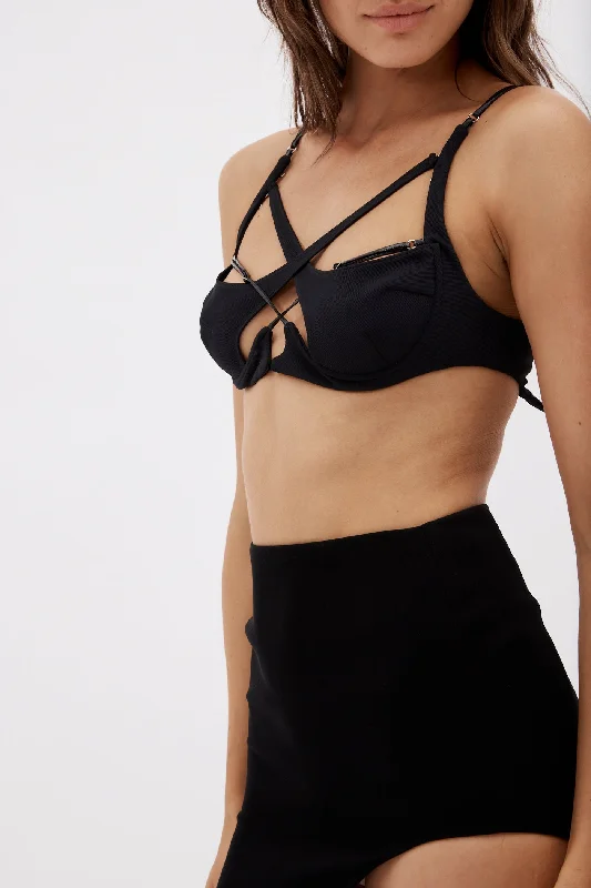 Leather Strap X Black Bralette