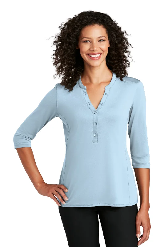 Port Authority Womens Moisture Wicking 3/4 Sleeve Polo Shirt - Cloud Blue - Closeout