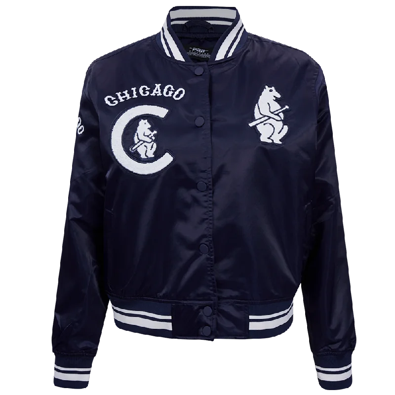 MLB CHICAGO CUBS RETRO CLASSIC WOMEN'S RIB SATIN JACKET (MIDNIGHT NAVY)