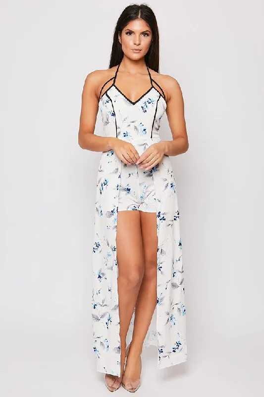 Ginah - White Floral Front Split Maxi Dress