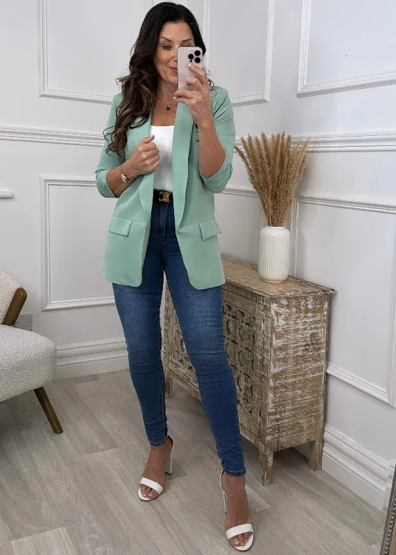 Merrill Mint Gathered Sleeve Blazer