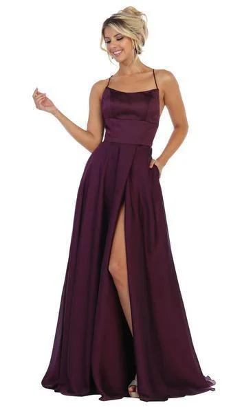 May Queen - Halter Neck Tie String Back A-Line Satin Gown MQ1642