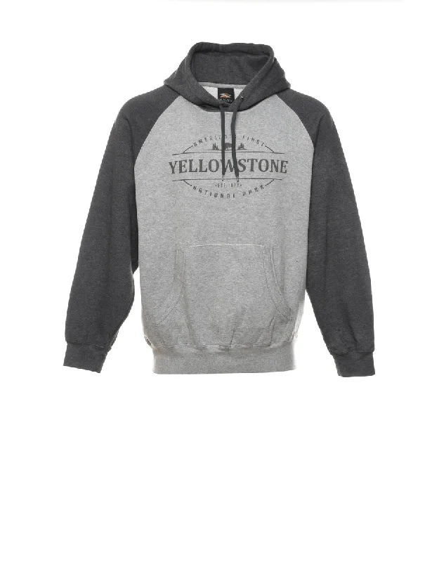 Grey Printed Yellowstone Hoodie - L