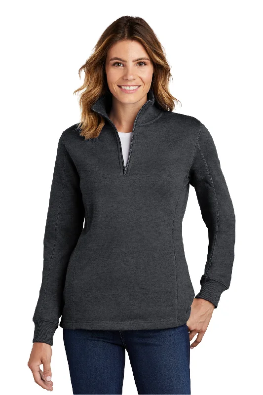 Sport-Tek Womens Shrink Resistant Fleece 1/4 Zip Sweatshirt - Heather Graphite Grey